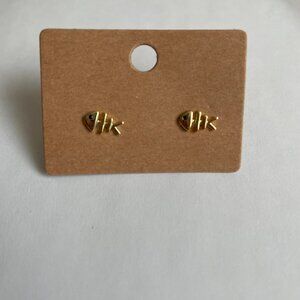 Fishbone Gold Plated Studs Pierced Earrings NWT